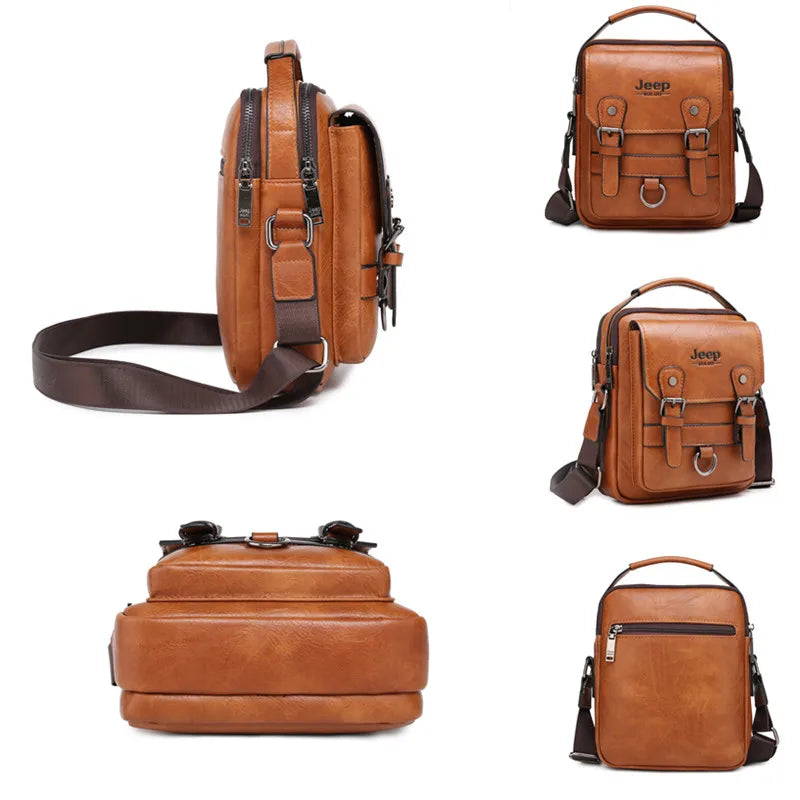 JEEP BULUO Men's Leather Messenger Bag