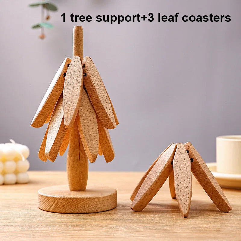 4PCS Decorative Wooden Tree Trivets
