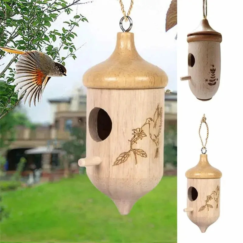 Wooden Hummingbird Nesting House Feeder