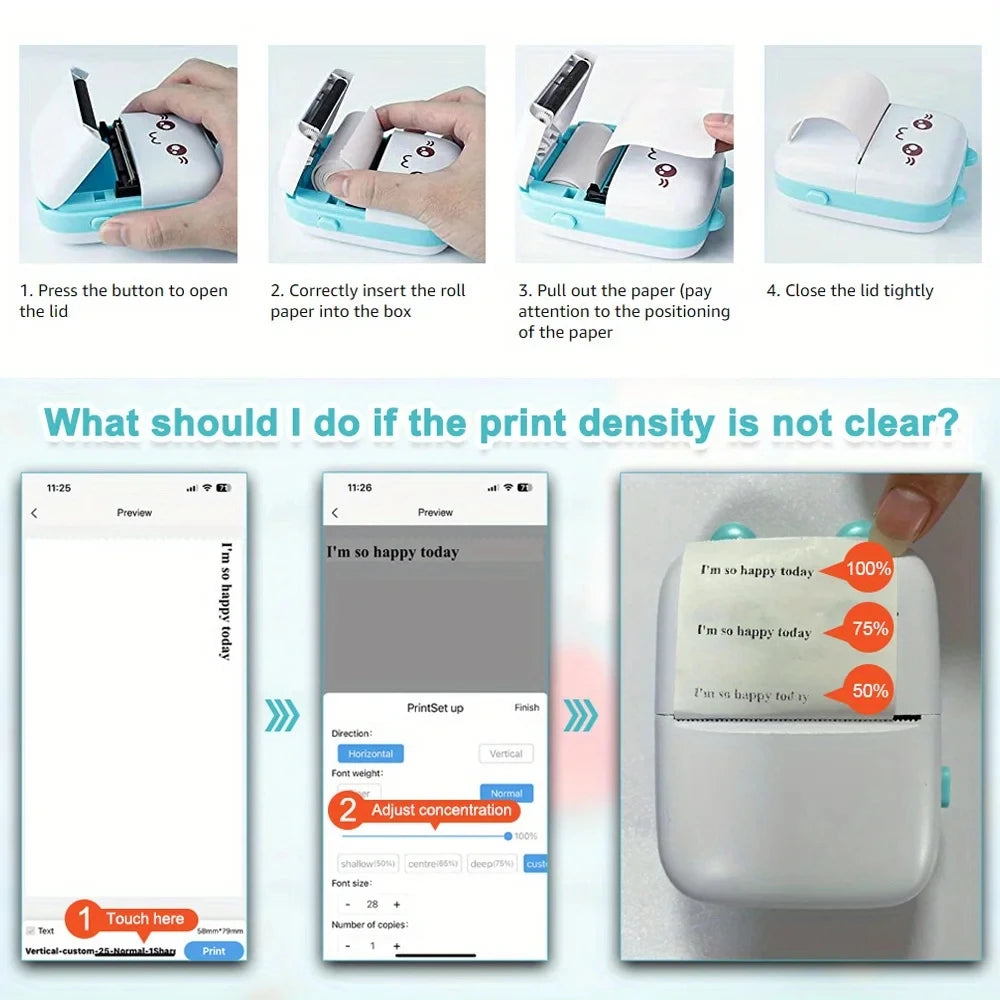 Mini Thermal Printer Wireless BT 200dpi
