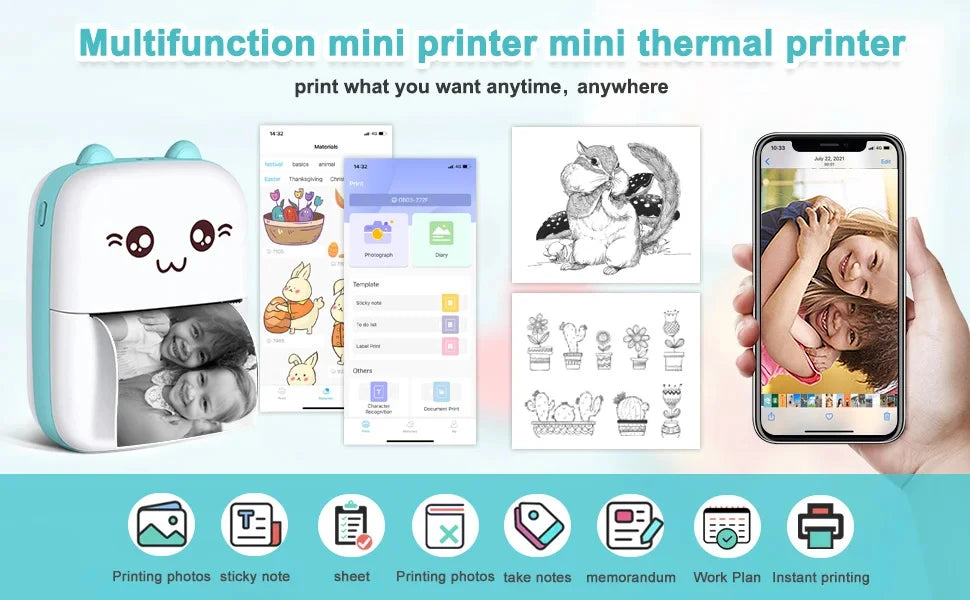 Mini Thermal Printer Wireless BT 200dpi