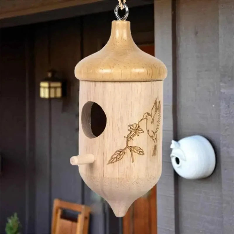 Wooden Hummingbird Nesting House Feeder