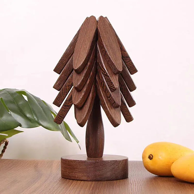 4PCS Decorative Wooden Tree Trivets