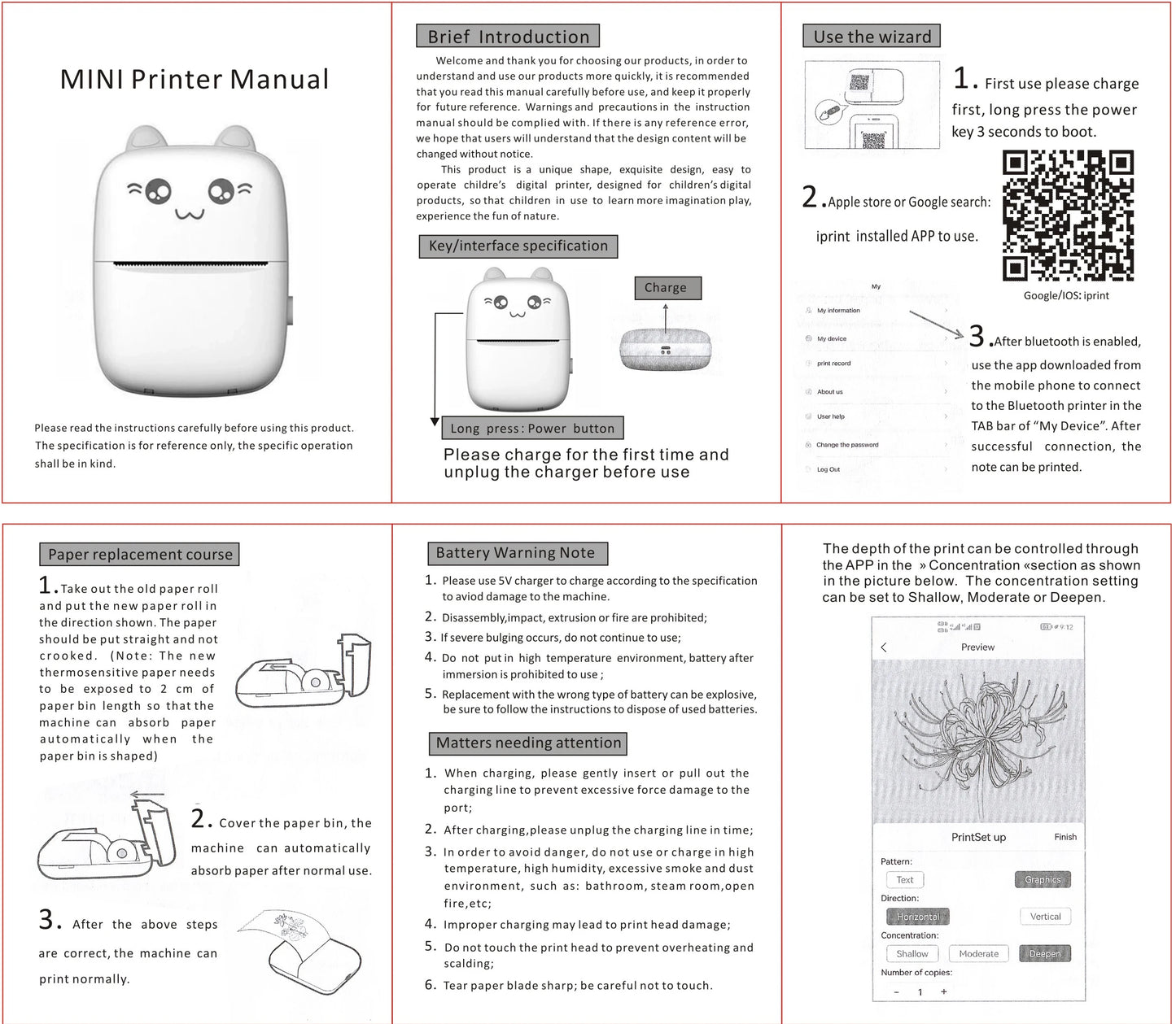 Mini Thermal Printer Wireless BT 200dpi