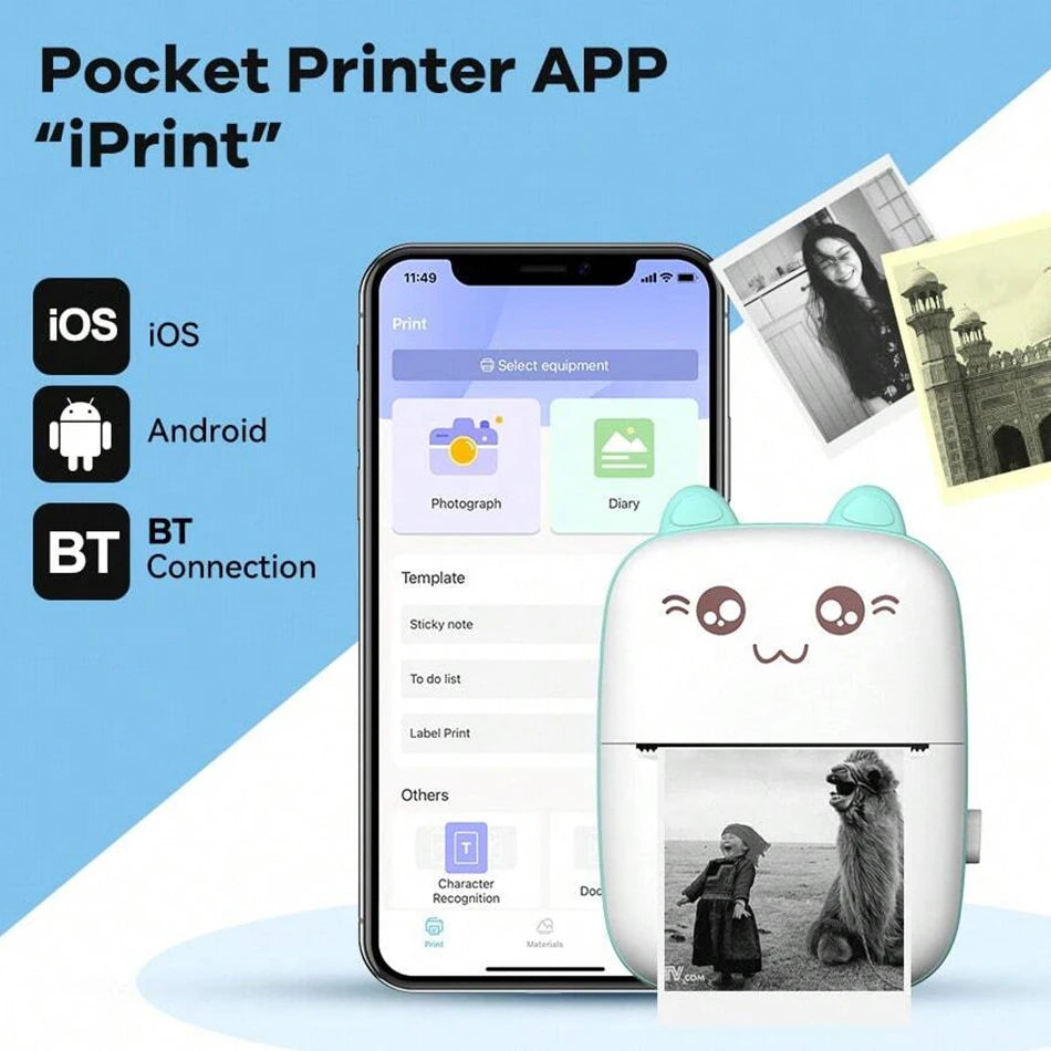 Mini Thermal Printer Wireless BT 200dpi