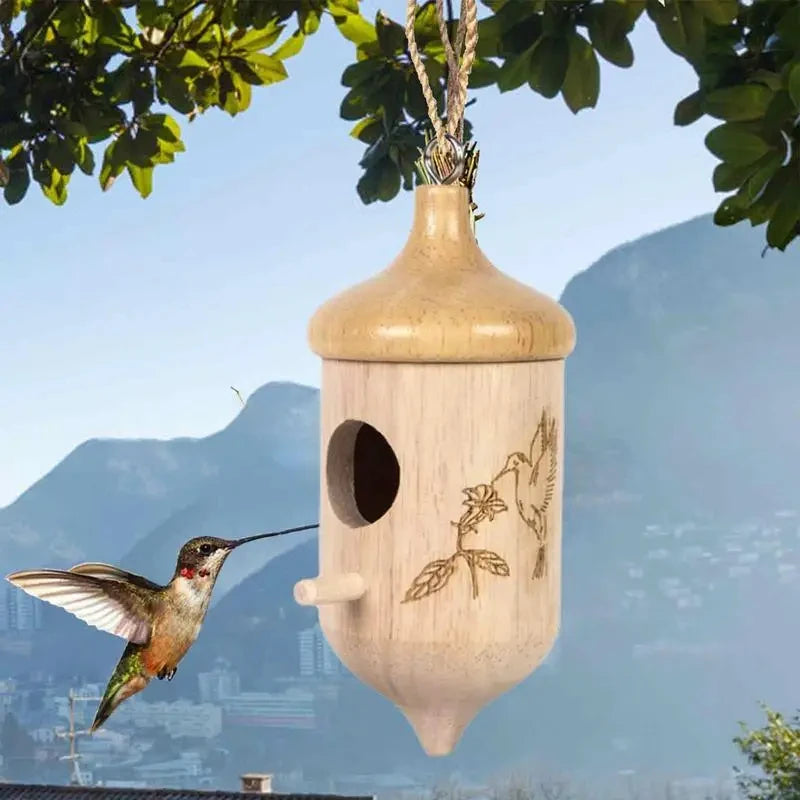 Wooden Hummingbird Nesting House Feeder