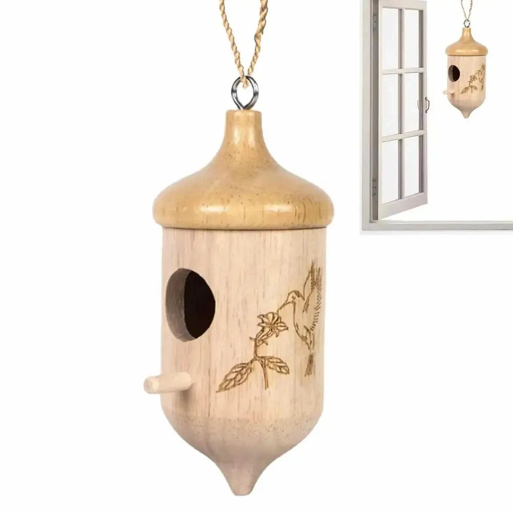 Wooden Hummingbird Nesting House Feeder