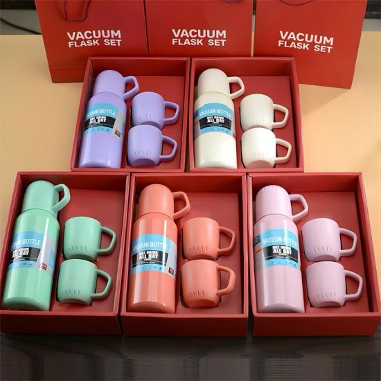 Vacuum Flask Bottle with 3 cups and gift box